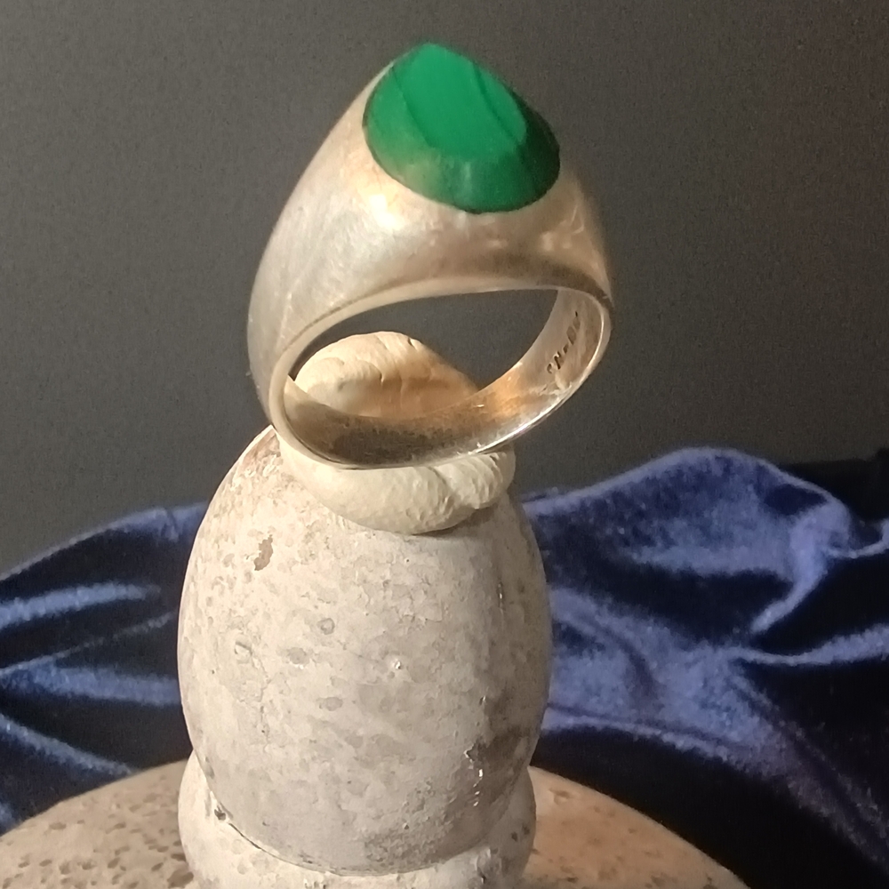 Solid Vintage Malachite Sterling Silver Mens Ring… - image 2